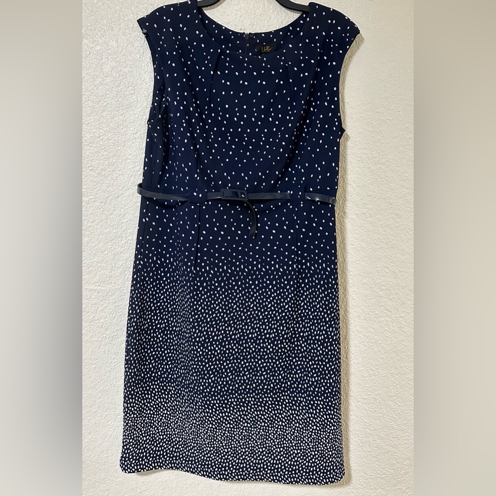 Elegant Navy Blue Polka Dot Dress